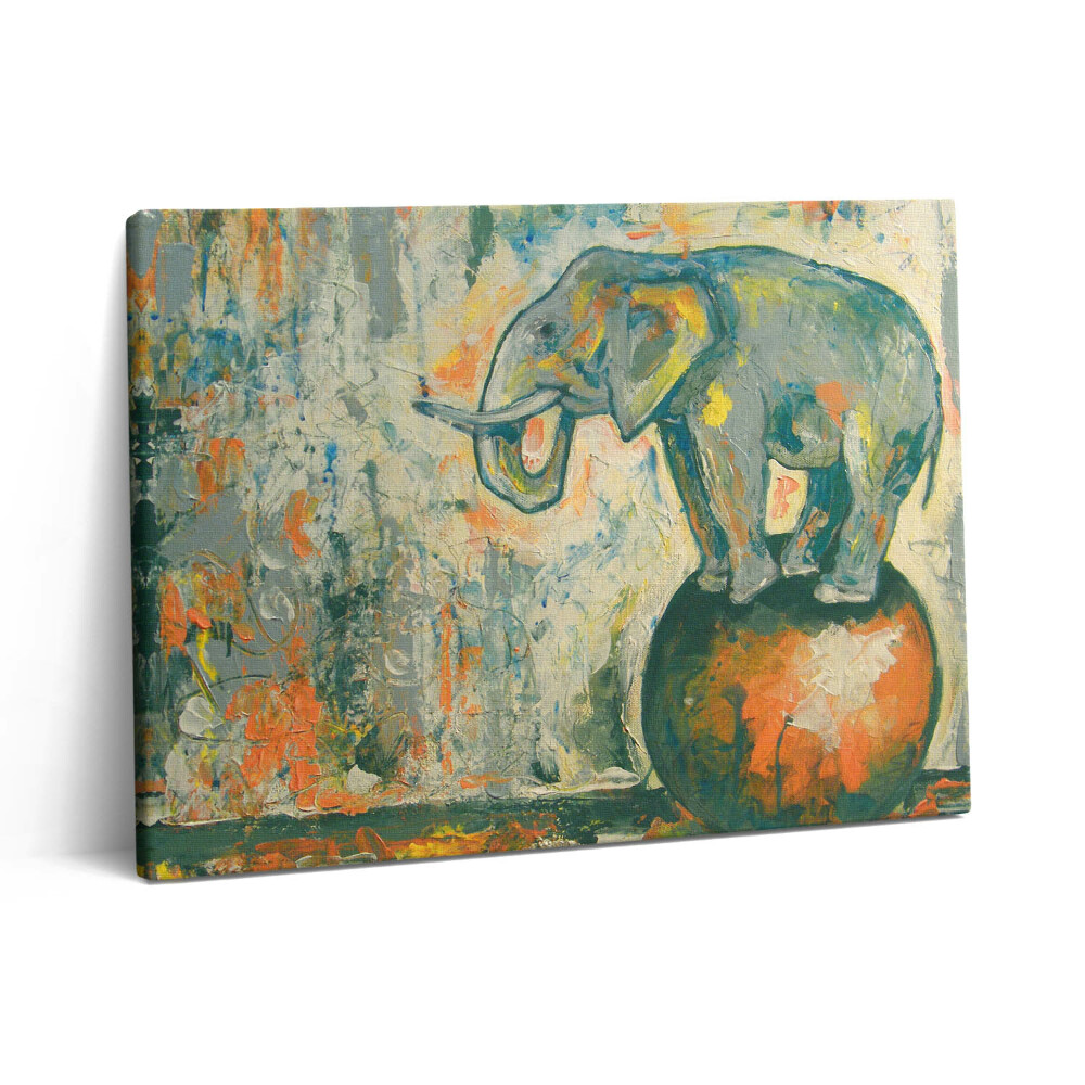 Vászonkép falra 80x60 Festett elefánt figura egy gömbön