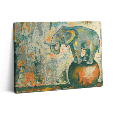 Vászonkép falra 80x60 Festett elefánt figura egy gömbön