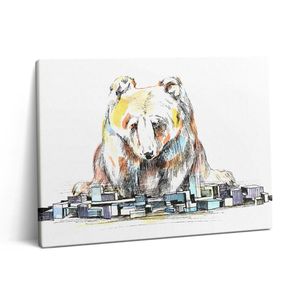 Vászonkép falra 80x60 Medve és absztrakt város