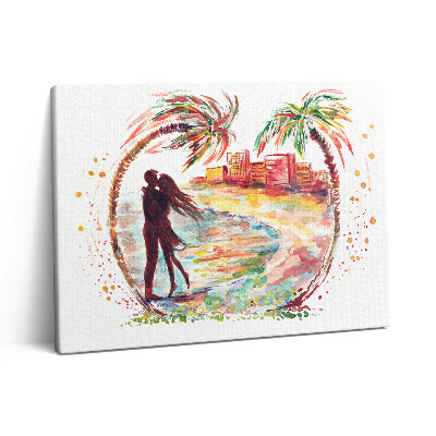 Vászonkép falra 80x60 Szerelmet ábrázoló akvarell a miami tengerparton