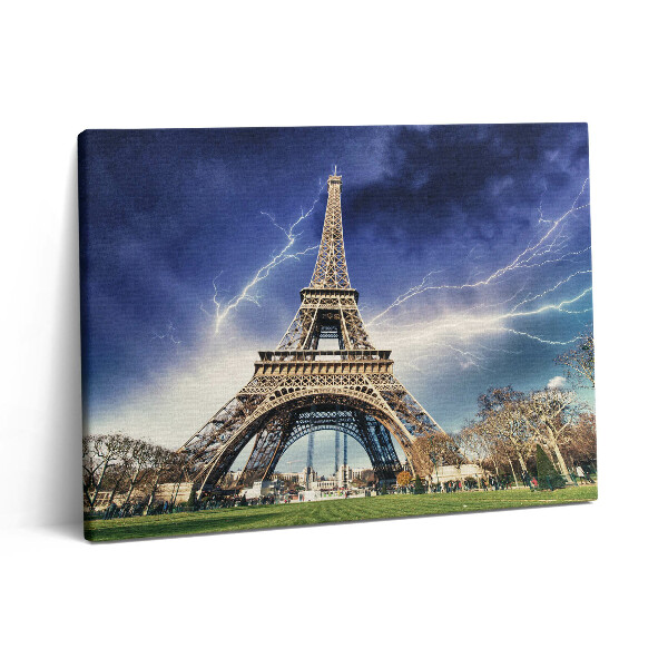 Vászonkép falra 80x60 Villámlás és vihar az Eiffel-toronyban
