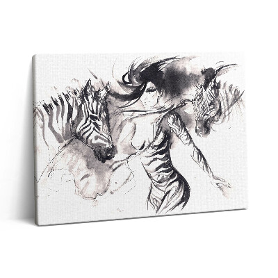 Vászonkép falra 80x60 Nő zebrák absztrakciói között