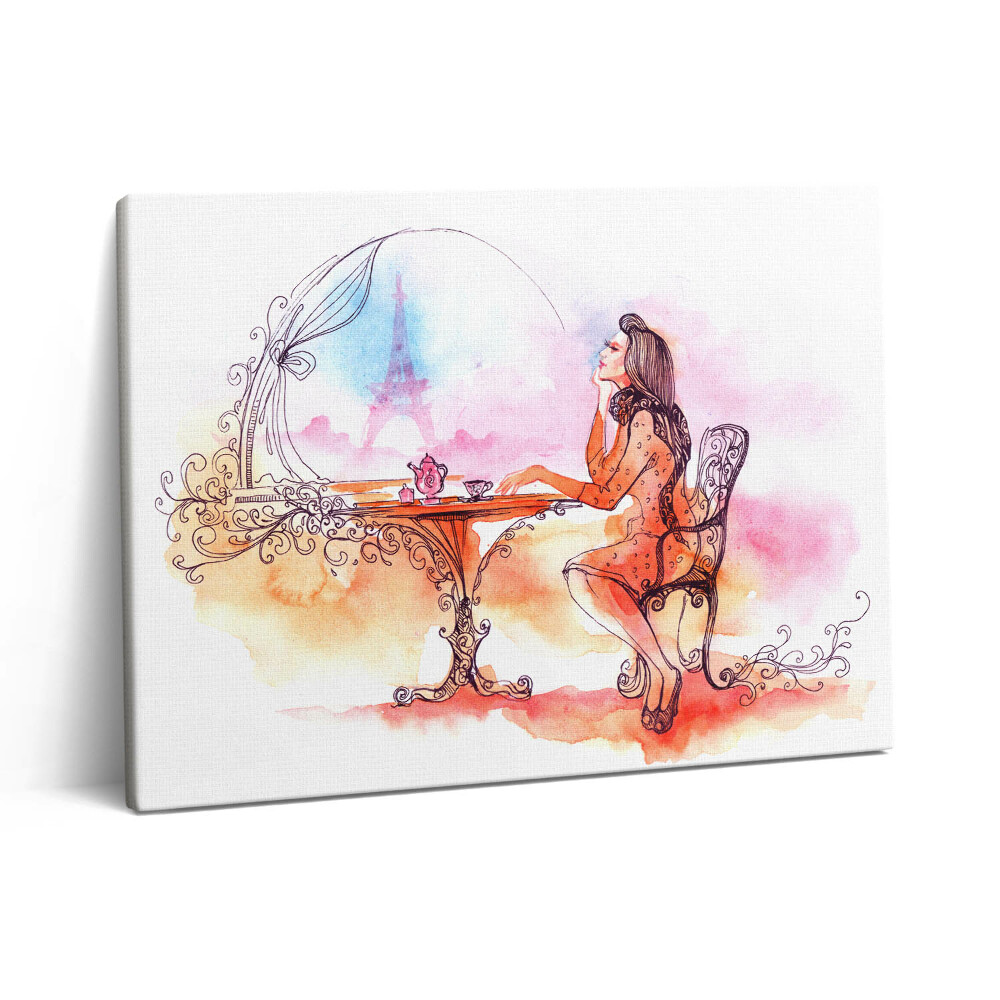 Vászonkép falra 80x60 Teázó nő Párizsban