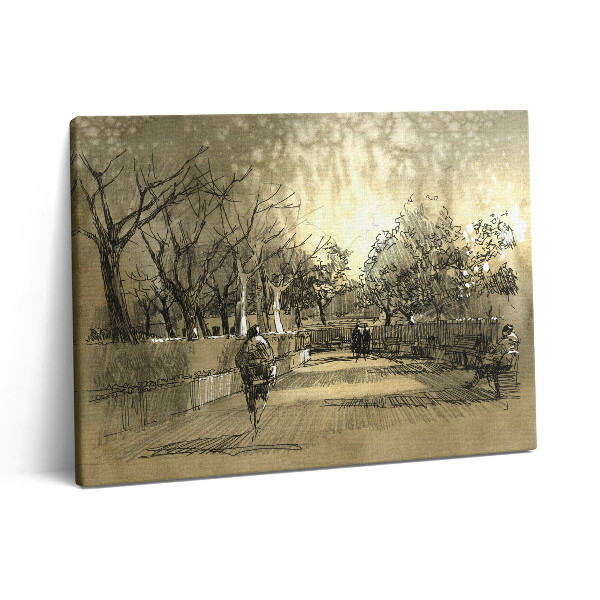 Vászonkép falra 80x60 Vázlat - park és fák szepiával