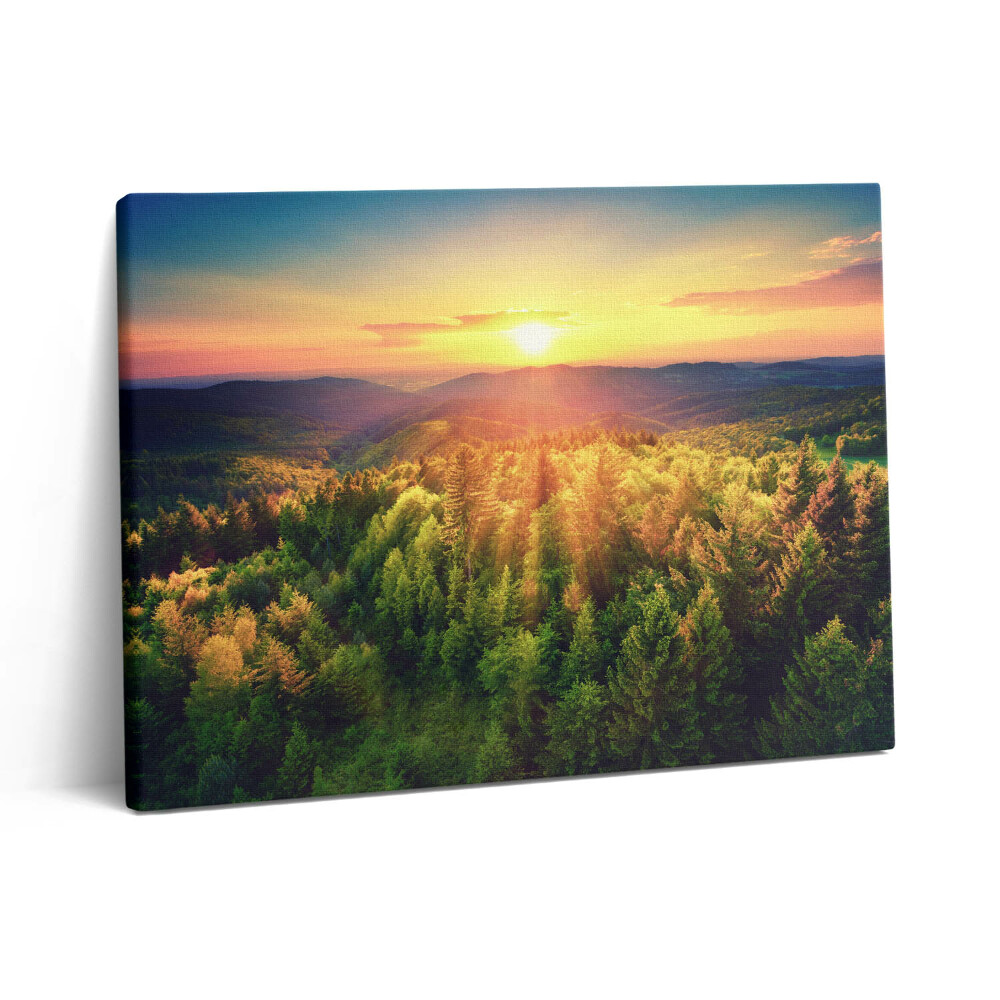 Vászonkép falra 80x60 Naplemente erdős hegyek felett