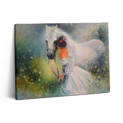 Vászonkép falra 80x60 Gyönyörű nő lóval