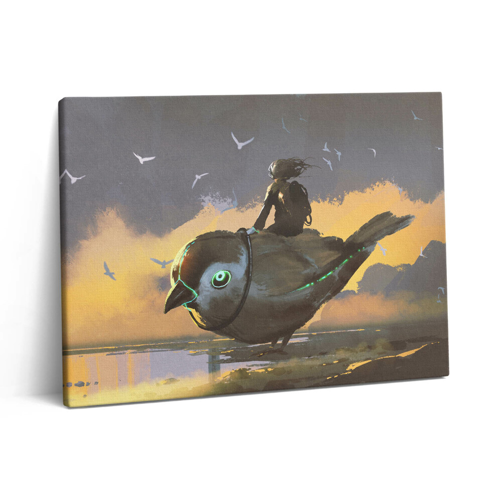 Vászonkép falra 80x60 Lány ül egy madáron