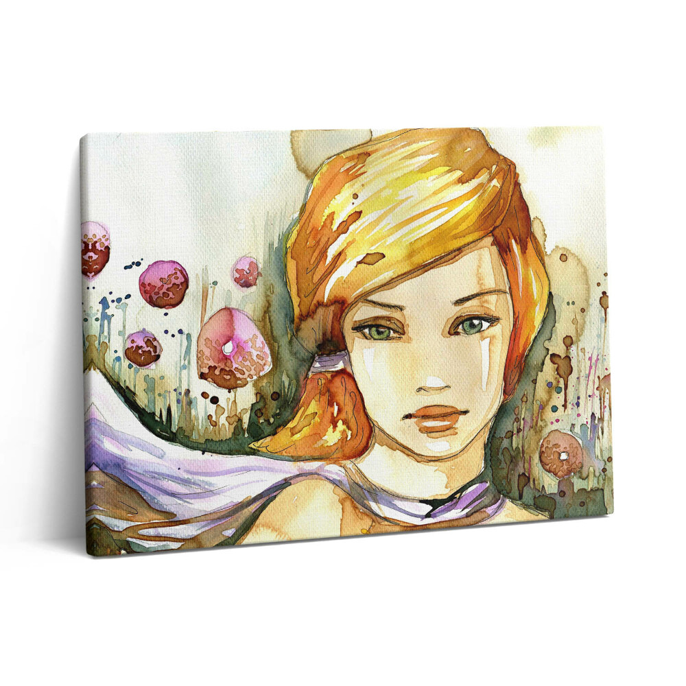 Vászonkép falra 80x60 Akvarell nő és fánk