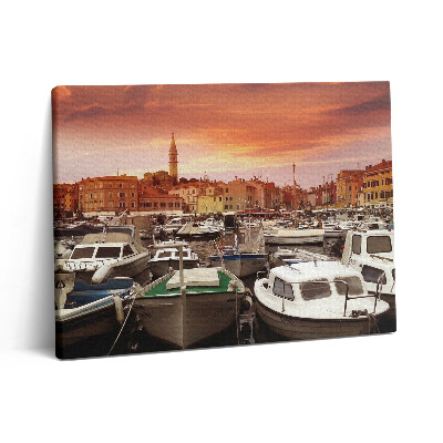 Vászonkép falra 80x60 Móló hajókkal Horvátországban