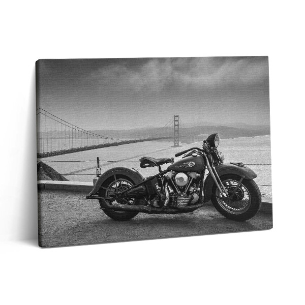 Vászonkép falra 80x60 Motorkerékpár és Golden Gate híd