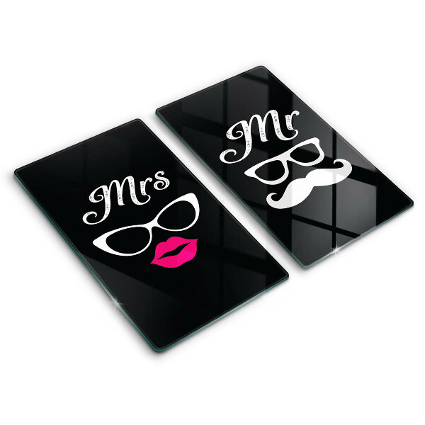Tűzhelyvédő üveglap 2 darab Mrs. Mr. - Felirat, üzenet