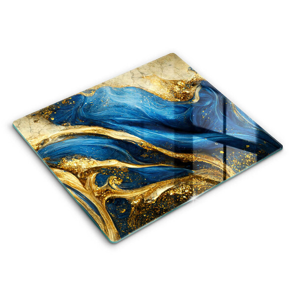 Főzőlap védő üveglap 60x52 cm Kék és arany márvány