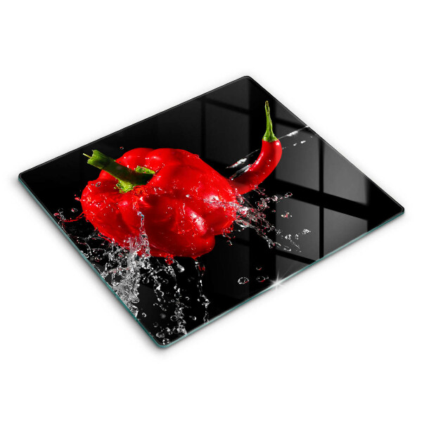 Főzőlap védő üveglap 60x52 cm Piros paprika a vízben