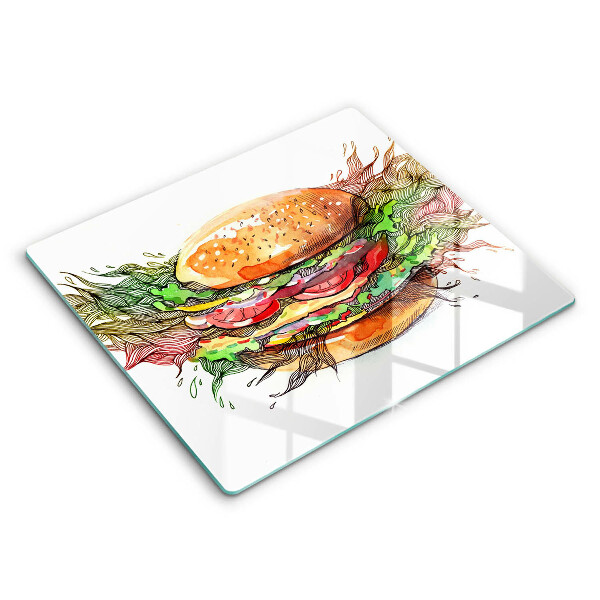 Főzőlap védő üveglap 60x52 cm Hamburger rajz