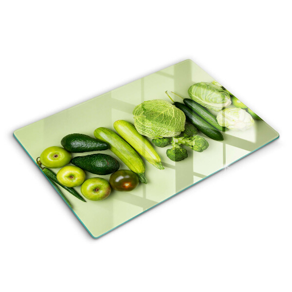 Üveg tűzhelyvédő 80x52 cm Zöld gyümölcsök és zöldségek