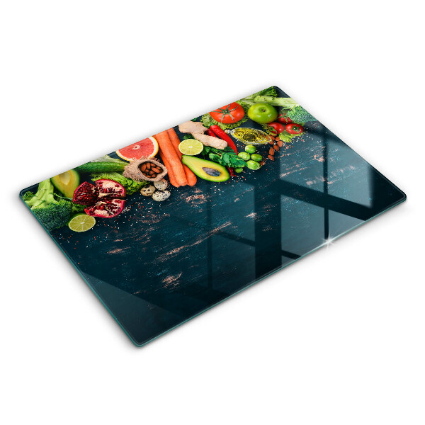 Üveg tűzhelyvédő 80x52 cm Gyümölcsök és zöldségek