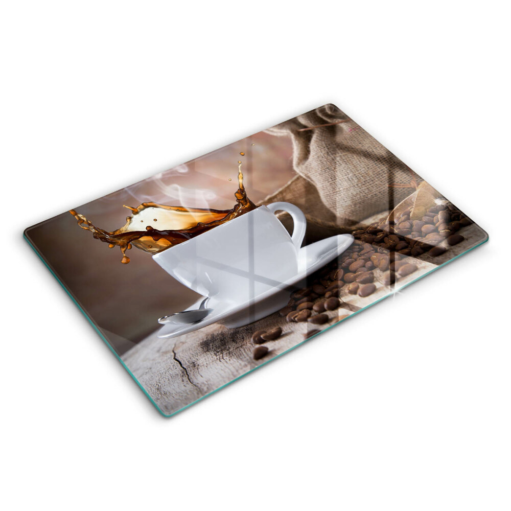 Üveg tűzhelyvédő 80x52 cm Csésze és kávébab