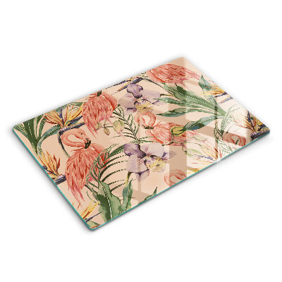 Üveg tűzhelyvédő 80x52 cm Illusztráció a flamingókról