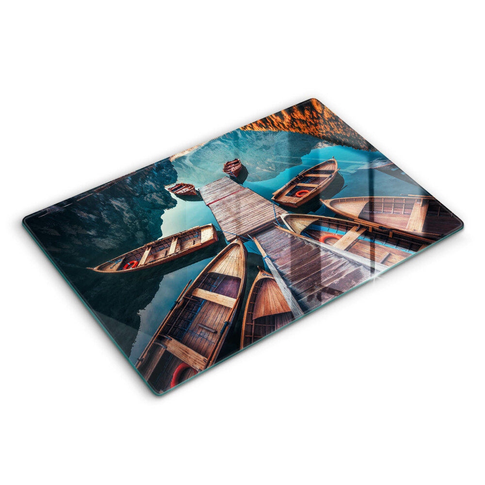 Üveg tűzhelyvédő 80x52 cm Csónakok a tavon