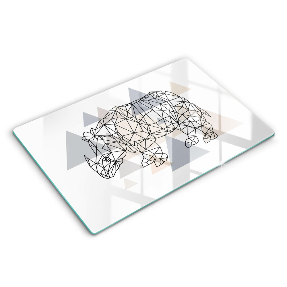 Üveg tűzhelyvédő 80x52 cm Line-art orrszarvú