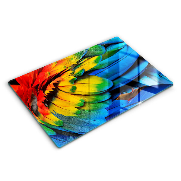 Üveg tűzhelyvédő 80x52 cm Színes papagáj tollak