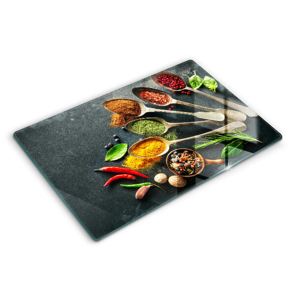 Üveg tűzhelyvédő 80x52 cm Konyhai fűszeres kanalak