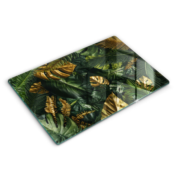 Üveg tűzhelyvédő 80x52 cm Arany monstera levelek