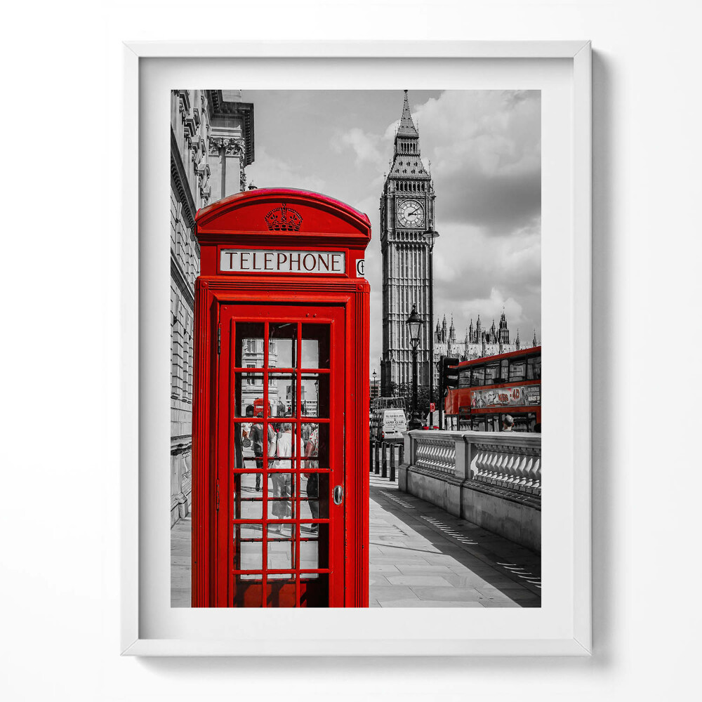 Keretezett kép Fekete telefonfülke és Big Ben - Egyesült Királyság