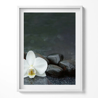 Kép keretben Fehér virágos zen kövek