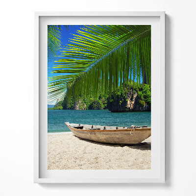 Kép keretben Csónak a tengerparton pálmafa alatt