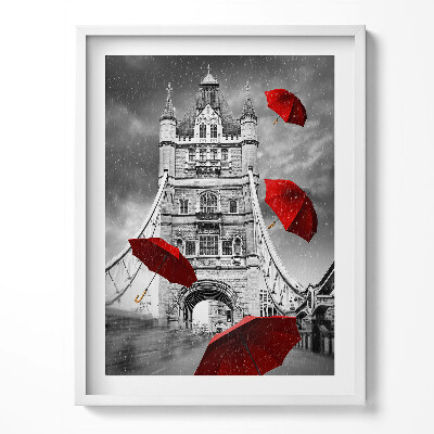 Kép keretben fekete esernyők egy hídon London