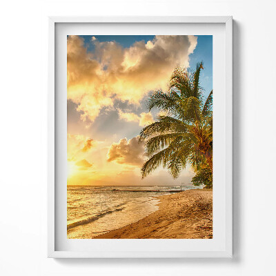 Keretezett kép Pálmás tengerpart és tenger naplementében