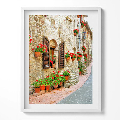 Keretezett kép Festői utca virágokkal