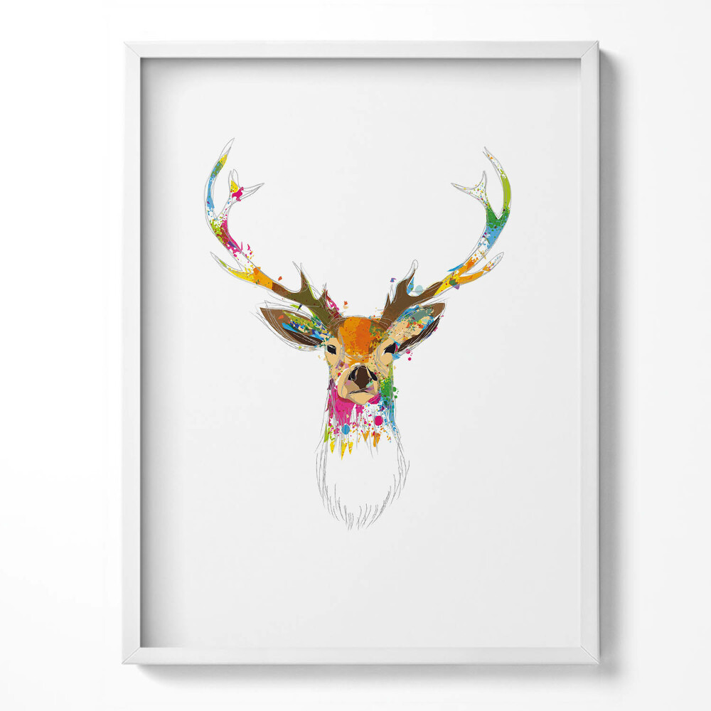 Kép keretben Illusztráció egy színes szarvasfejről