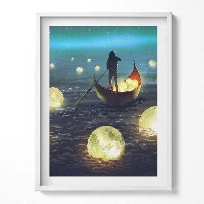 Kép keretben Csónakok és holdak illusztrációja