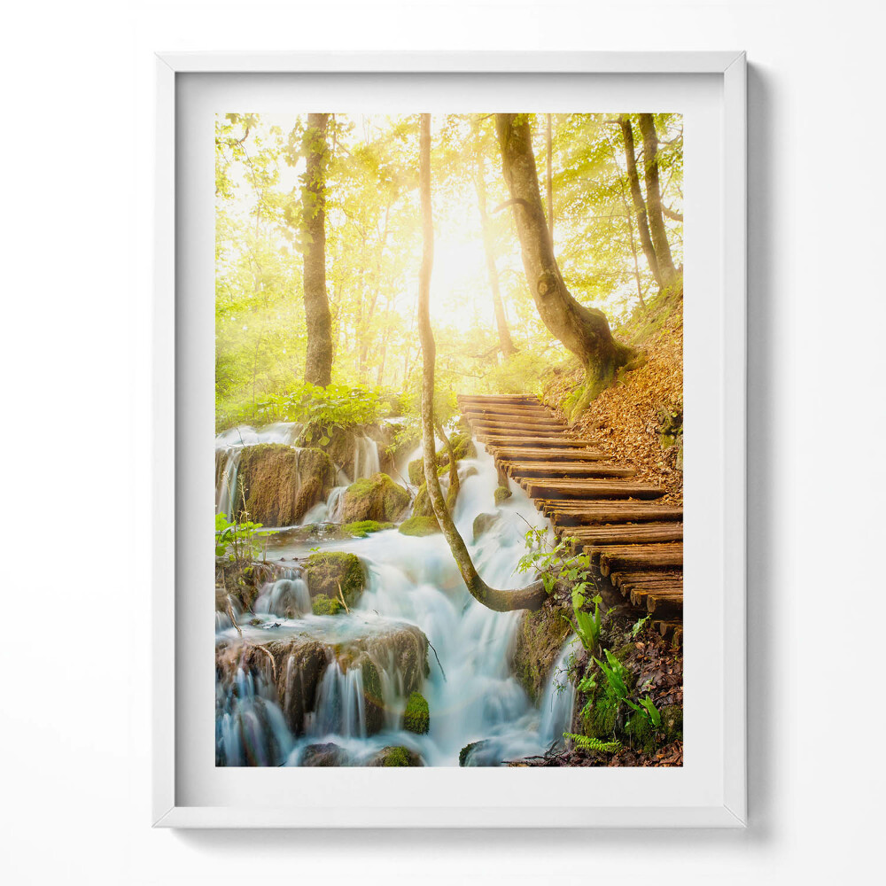 Kép keretben Patak és lépcső az erdőben