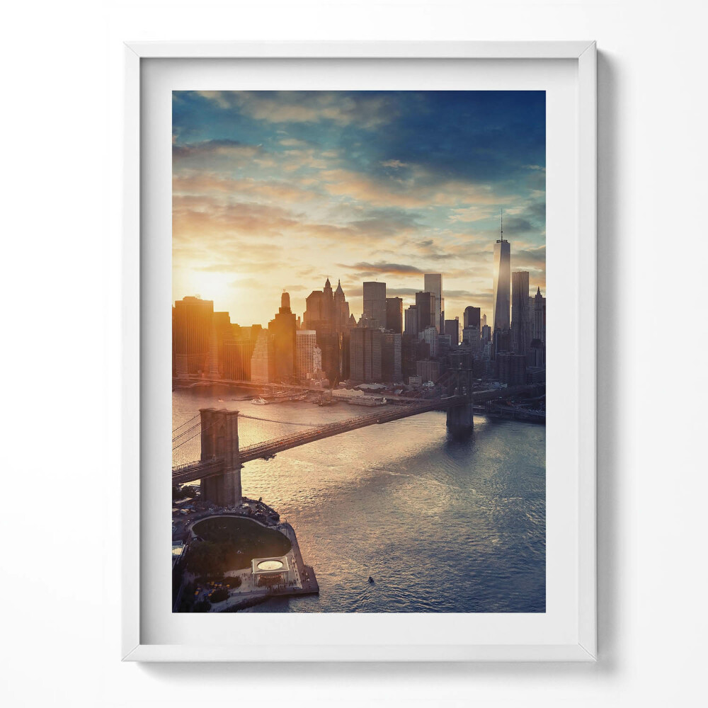 Kép keretben New York Manhattan és naplemente