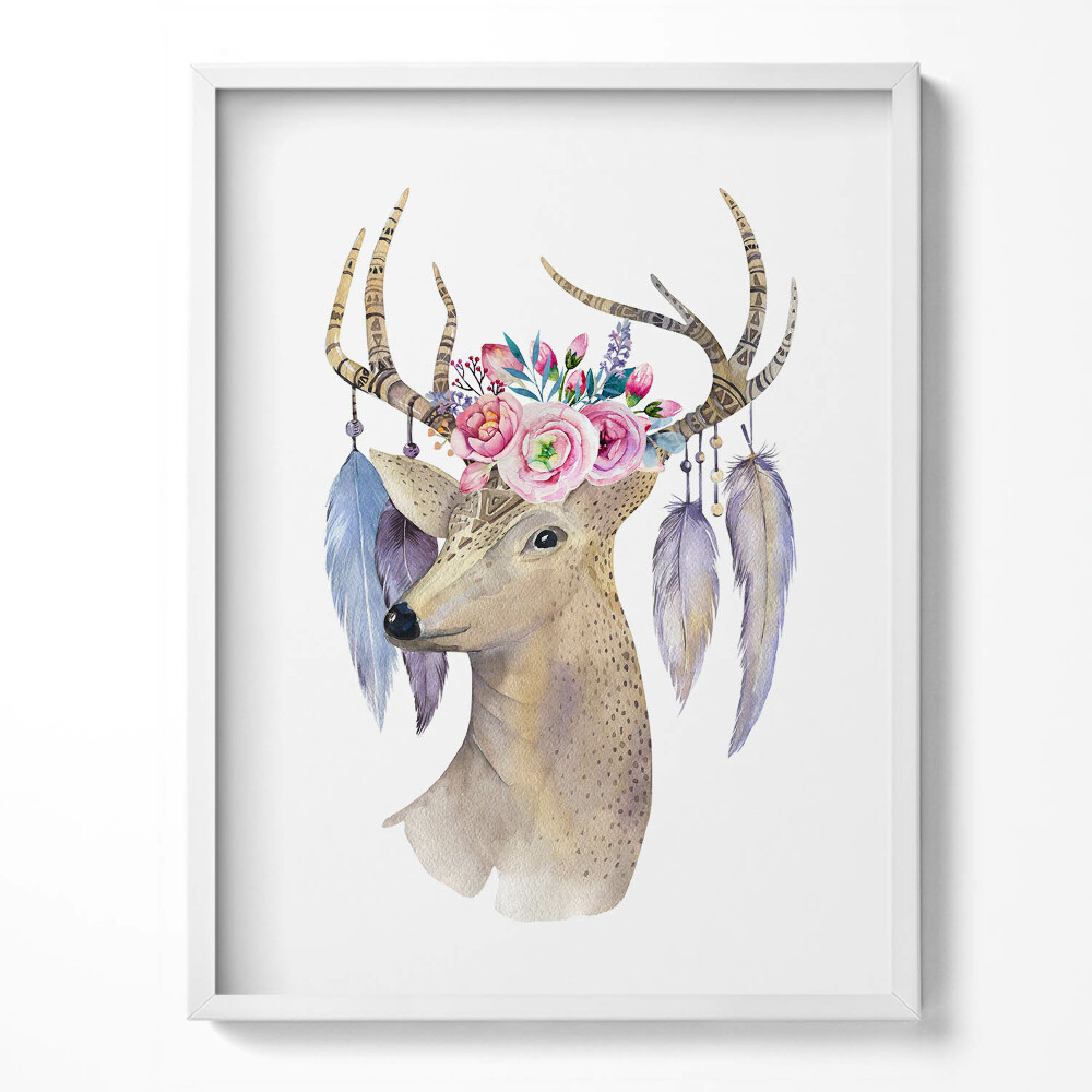Keretezett kép Szarvasfej és virágok