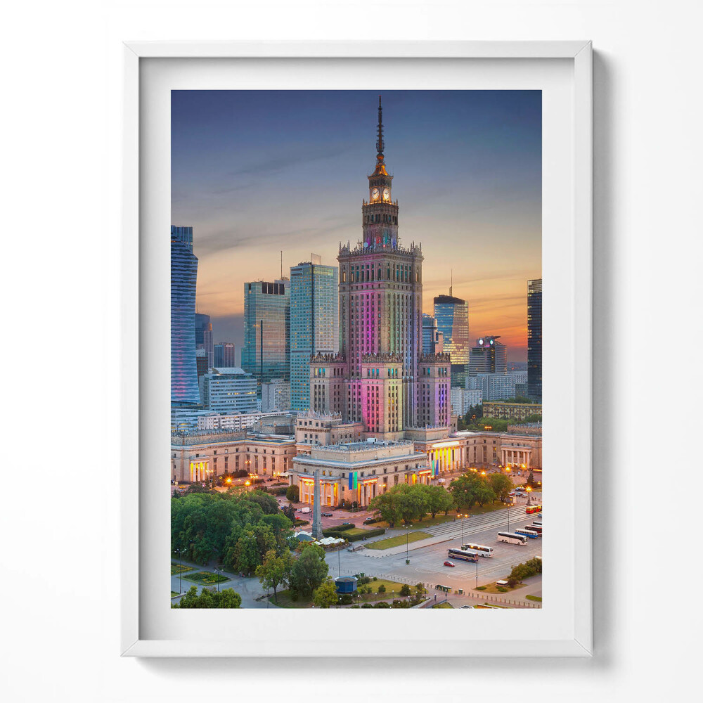 Keretezett kép Varsó Naplemente pancsolás fehér város és sárga taxik