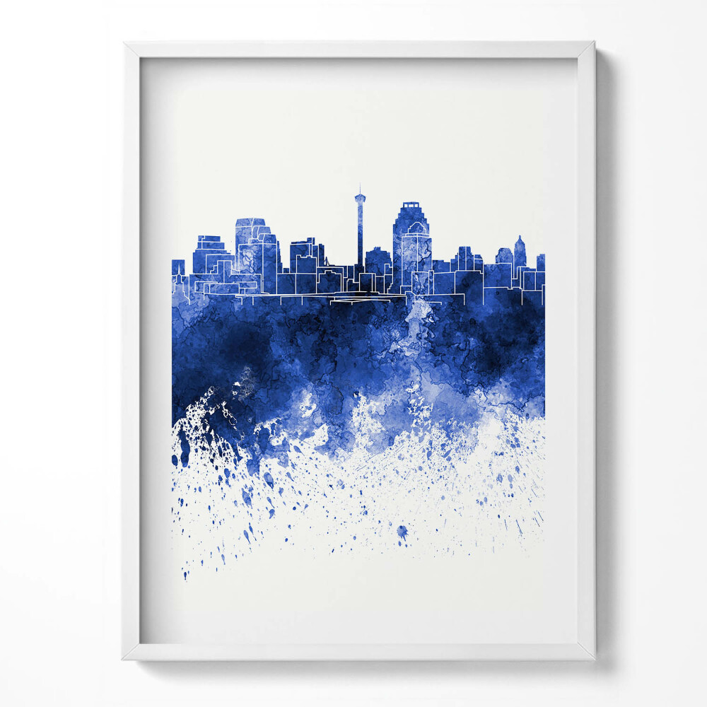 Keretezett kép San Antonio panorámája akvarell