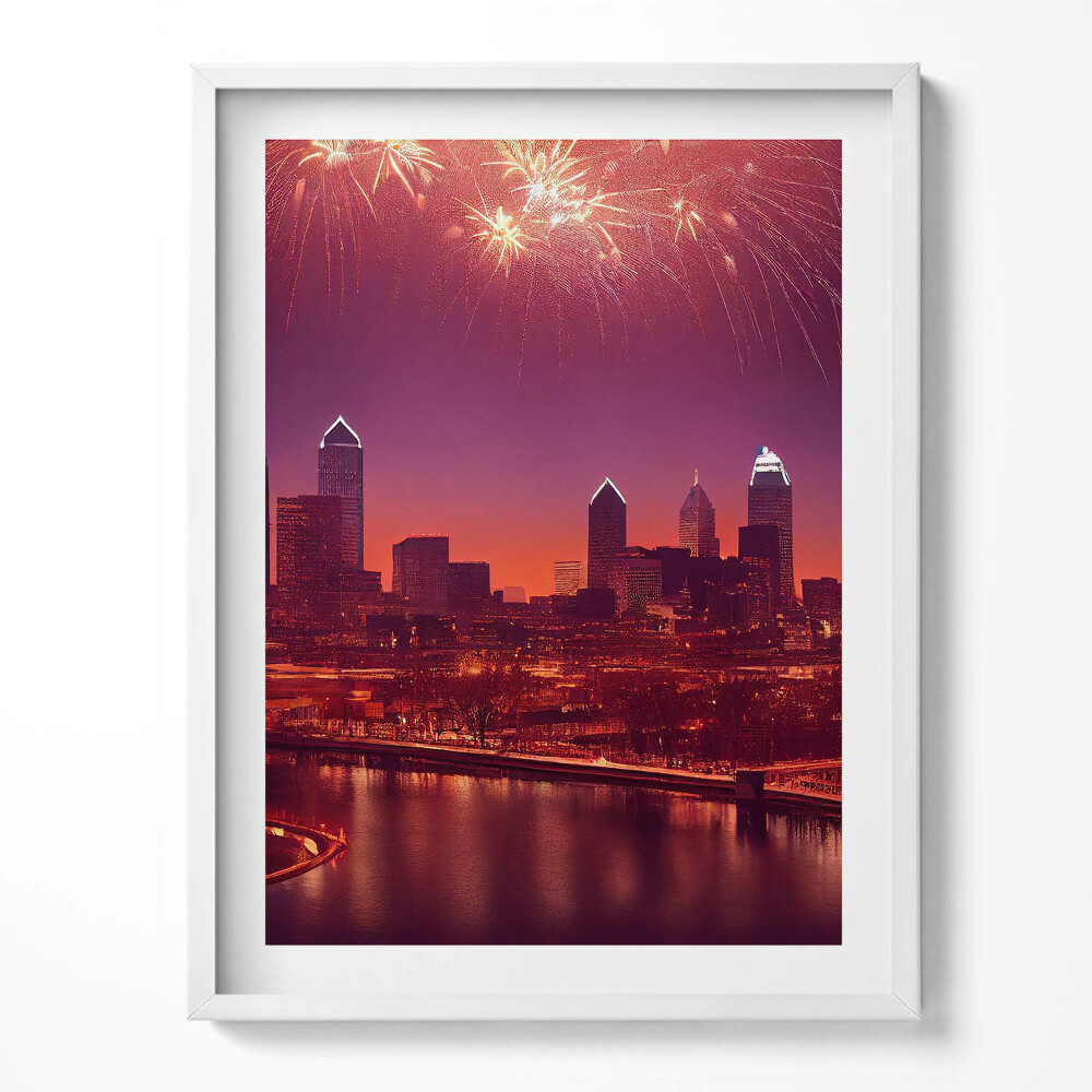 Kép keretben City at night fireworks in Philadelphia