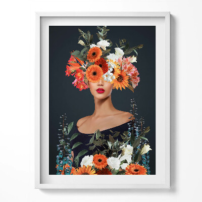 Kép keretben Női fej virágokkal