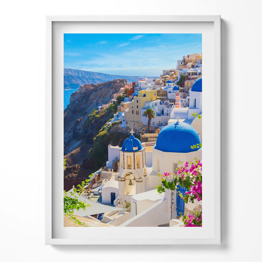 Keretezett kép Santorini görög építészetének látképe