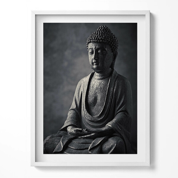 Keretezett kép Fekete-fehér kép Buddha szobráról fehér fotó Buddha szobráról