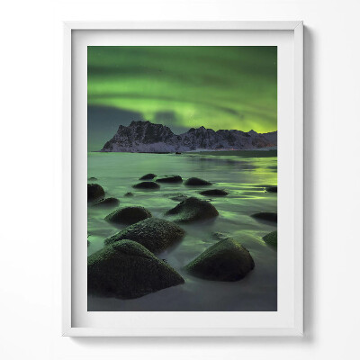 Keretezett kép Aurora borealis - zöld táj