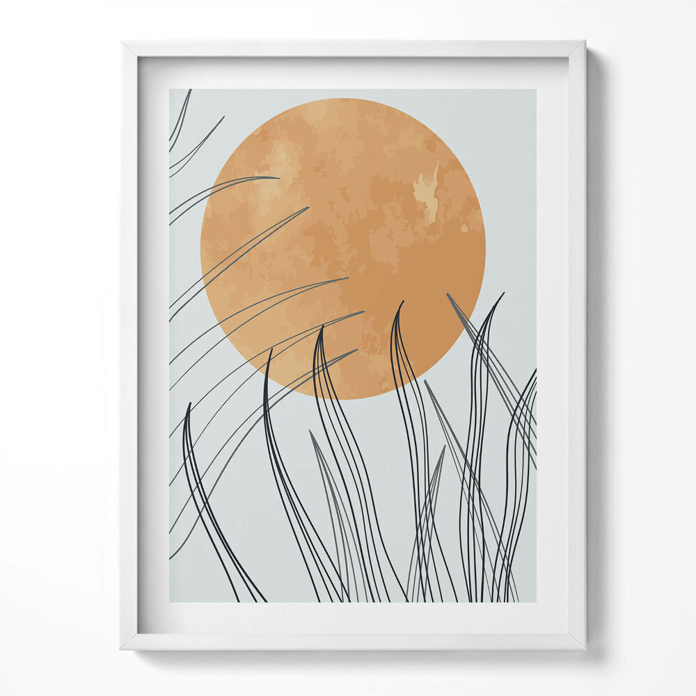 Kép keretben Minimalista növények és a nap boho stílusban