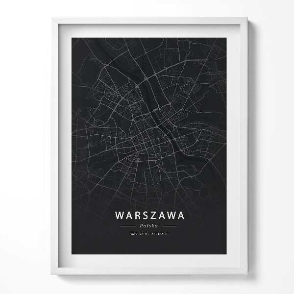 Kép keretben Várostérkép Varsó Lengyelország fővárosa