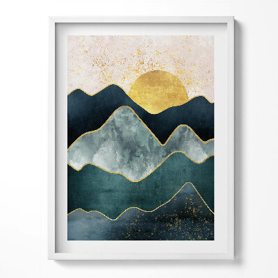 Kép keretben Absztrakt tájképek Hegyek és aranyló nap