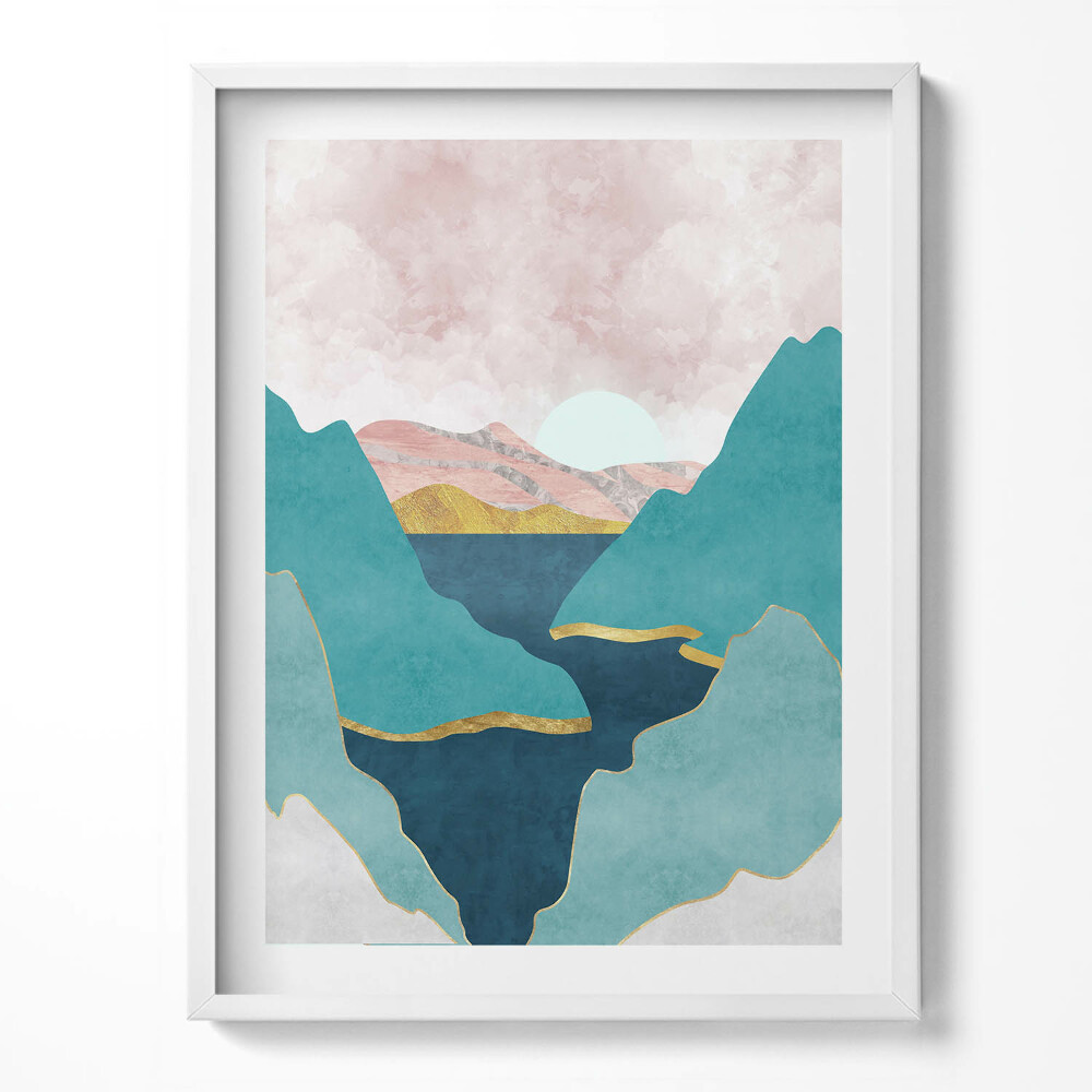 Kép keretben Divatos illusztráció hegyekről és folyókról