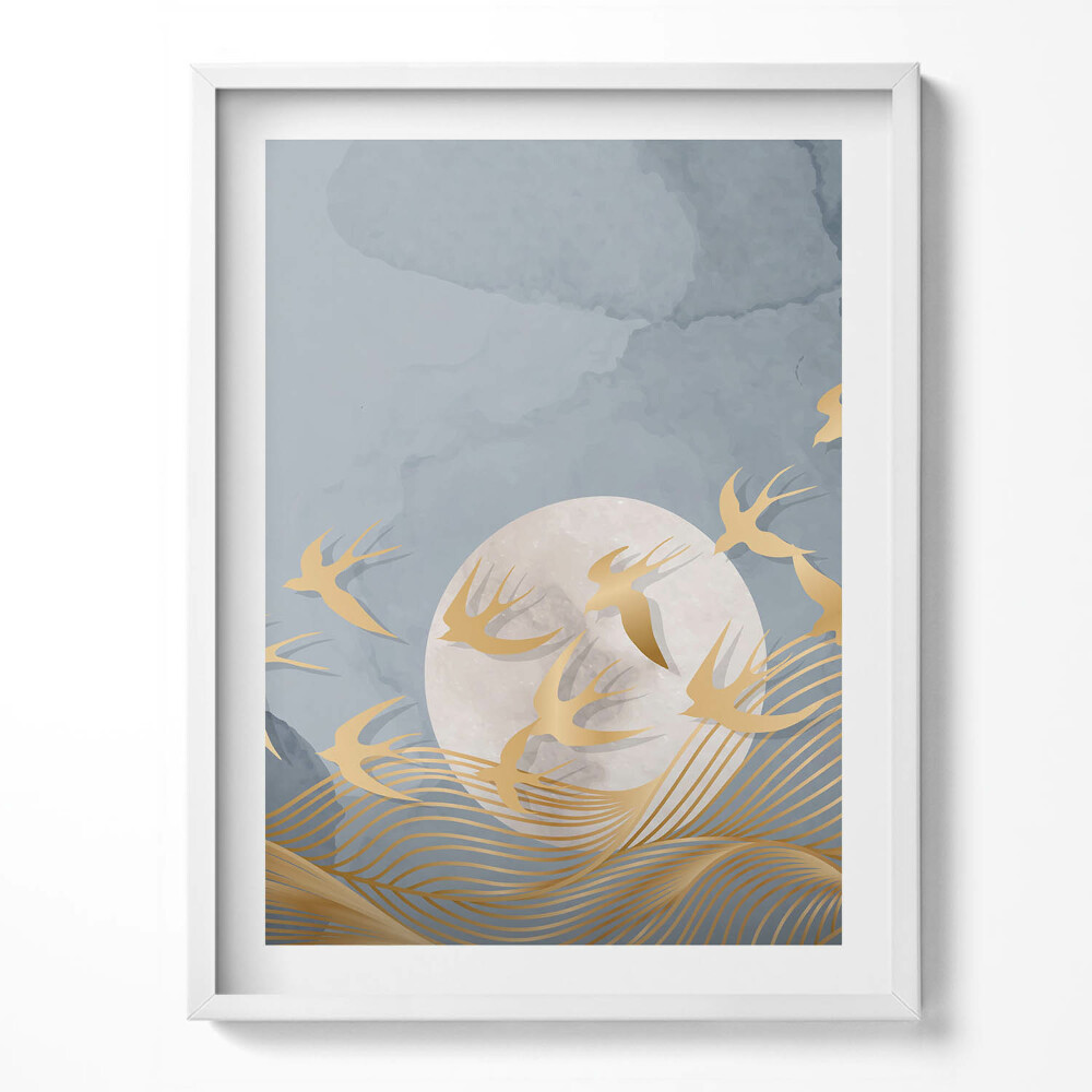 Keretezett kép Illusztráció a holdról és repülő madarakról